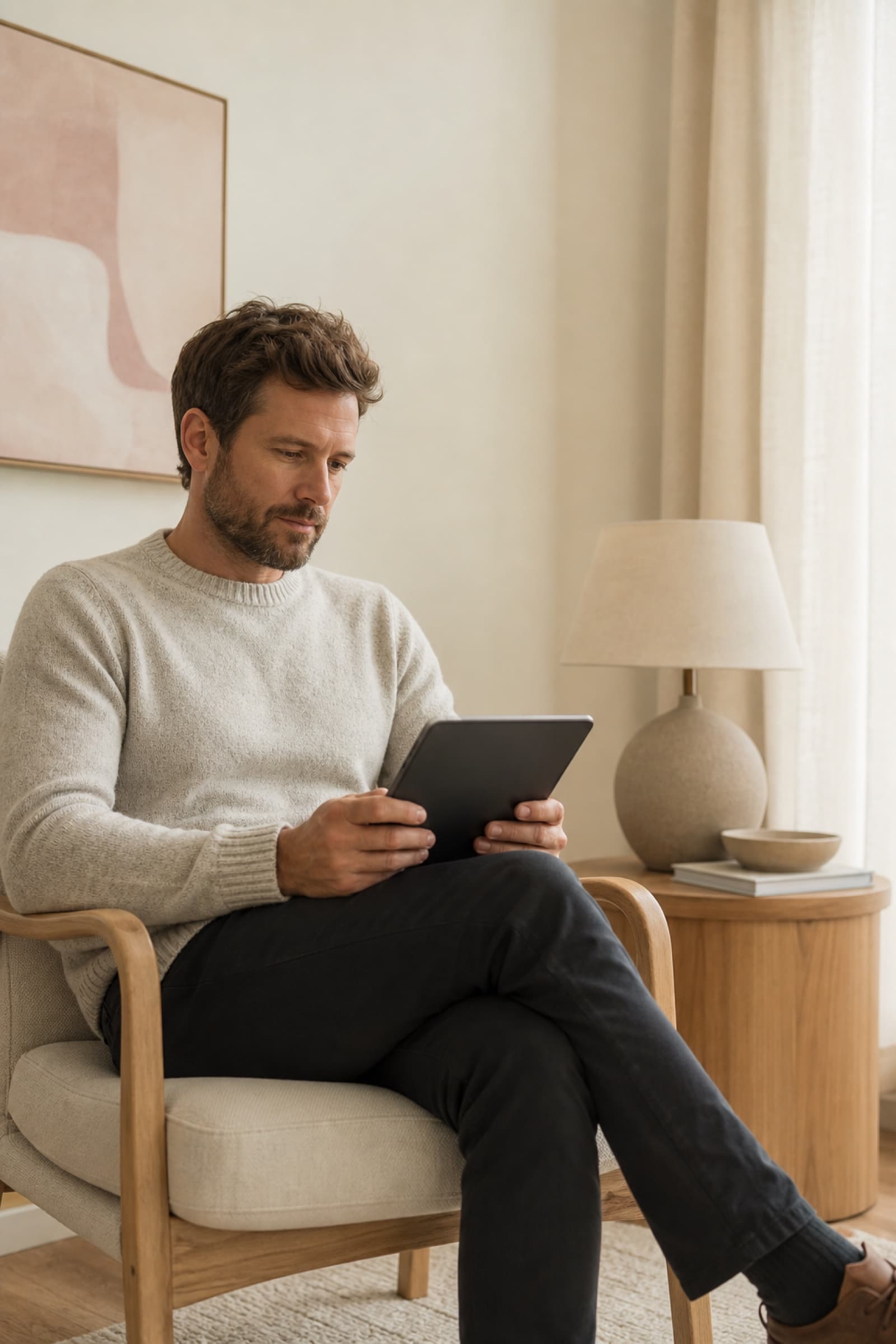 A practitioner reading information on a tablet